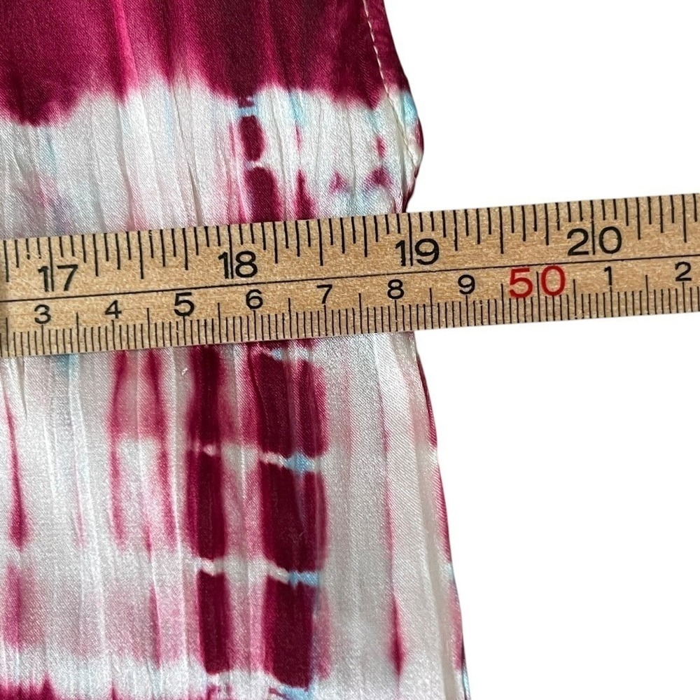 Sandro Silk Tie Dye Ruffle Blouse Womens 3 L Burgundy White Sleeveless Excellent - Picture 12 of 16